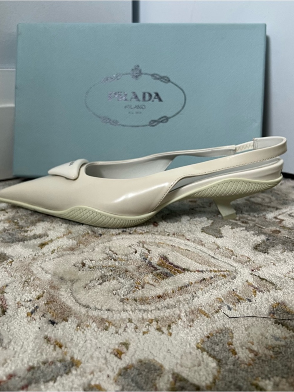 Prada White Pointed-Toe Kitten Heel - Picture 6 of 13